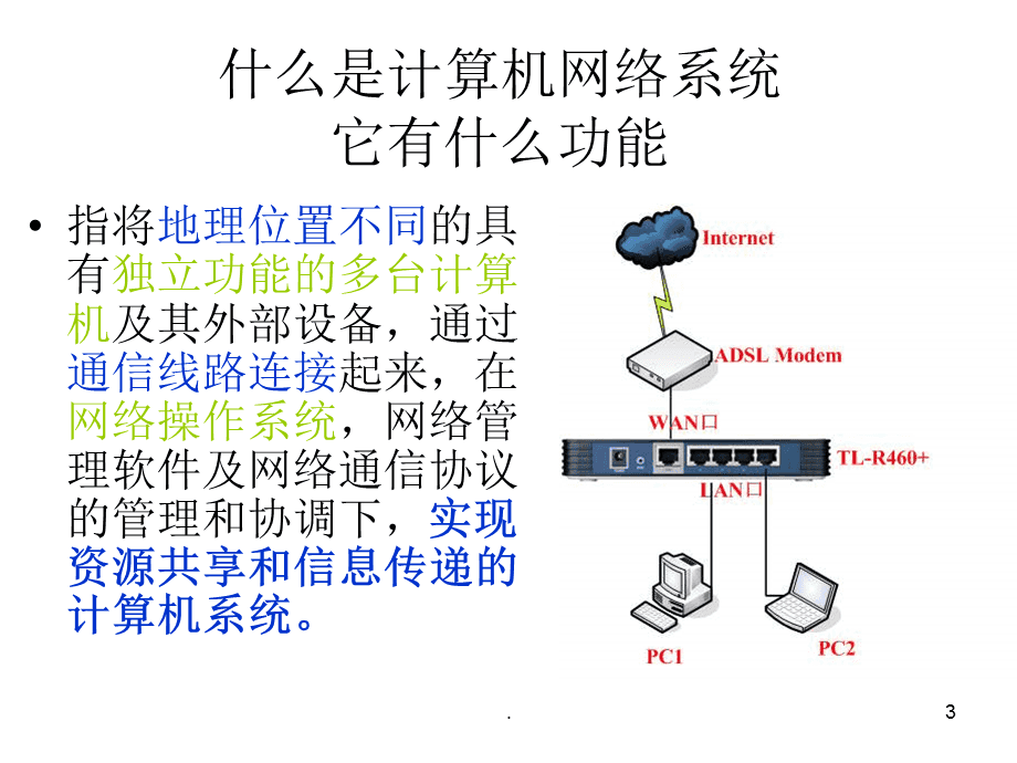 計(jì)算機(jī)網(wǎng)絡(luò)系統(tǒng)的組成、功能、分類(lèi)及常見(jiàn)網(wǎng)絡(luò)設(shè)備認(rèn)識(shí)PPT精選文檔